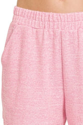 Zenana Soft Melange Hacci Elastic Waist Band Shorts OutfitFlow